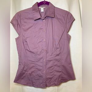 H&M Light Purple Lavender with Polka Dots Cap Sleeve Button-Up Blouse Size 10